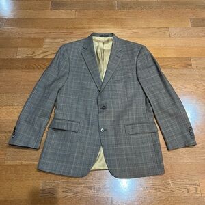 Hart Schaffner Marx Mens Brown Windowpane Plaid Blazer Sz 44R Old Money Career